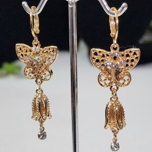 Huggie Butterfly Buttercup Dangle Earrings Gold Filled